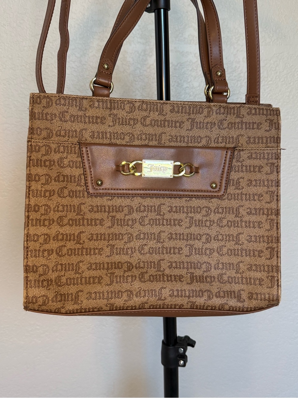 Juicy Couture Brown‎ Logo-Print Shoulder Bag with Gold Hardware